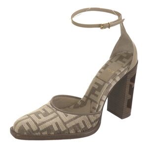 FENDI Logo Leather Velvet Block Heels